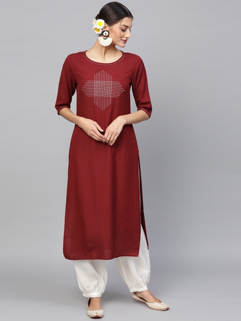 

AKS Women Maroon Solid Straight Kurta