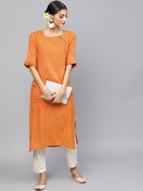 

AKS Women Orange Solid Straight Kurta