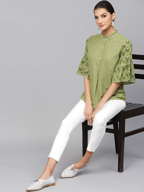 

AKS Green & White Printed Tunic