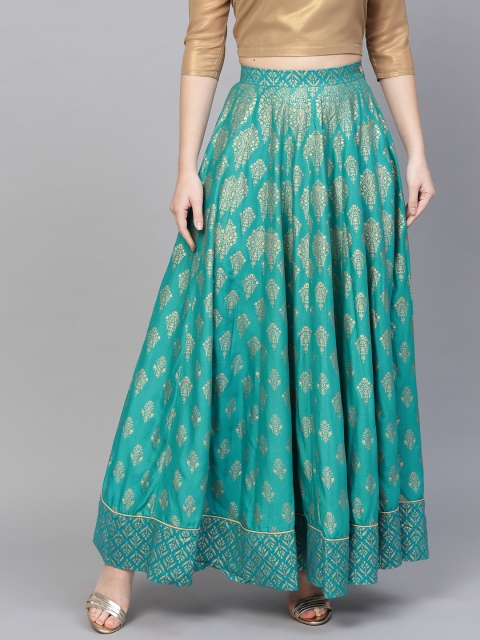 

AKS Women Blue & Golden Printed Flared Maxi Skirt