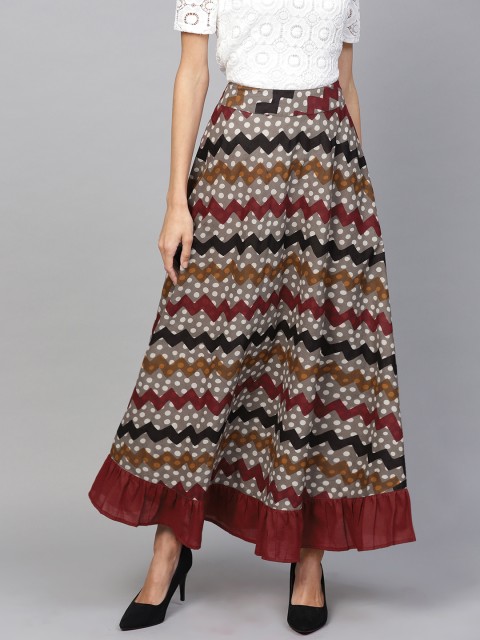 

AKS Women Multicoloured Printed Flared Maxi Skirt, Multi