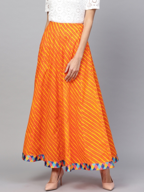 

AKS Women Orange & Yellow Leheriya Printed Flared Maxi Skirt