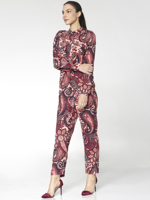 

ONLY Beige & Navy Blue Printed Basic Jumpsuit