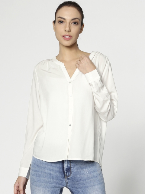 

ONLY Women Off-White Tailored Fit Solid Casual Shirt