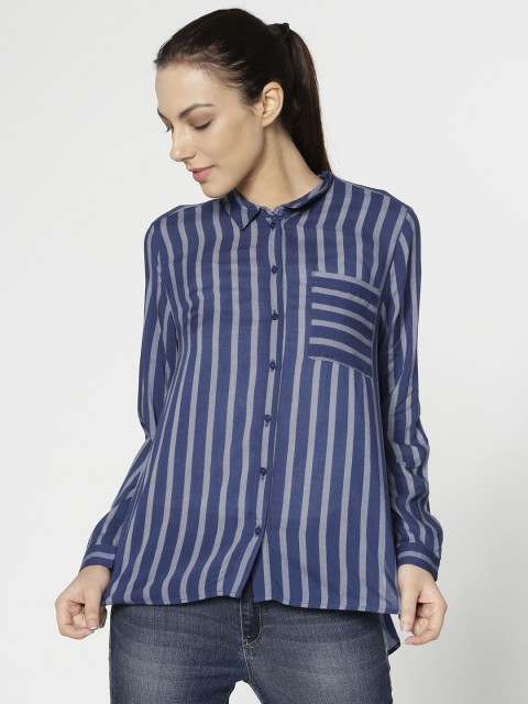 

ONLY Women Blue & Off-White Regular Fit Striped Casual Shirt