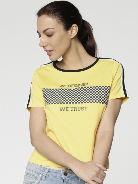 

ONLY Women Yellow & Black Printed Round Neck T-shirt