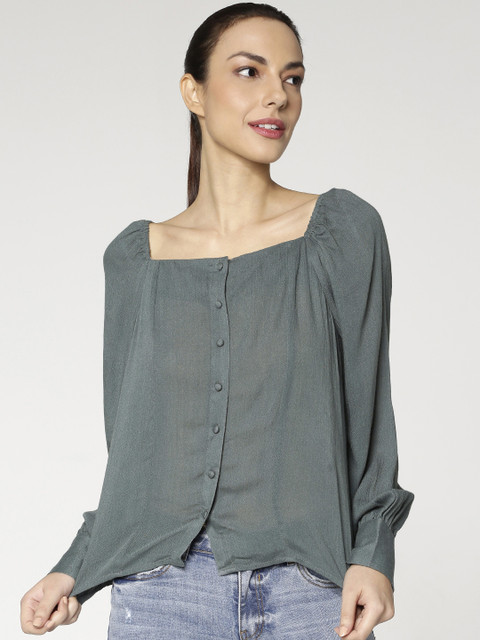 

ONLY Women Green Solid Shirt Style Top