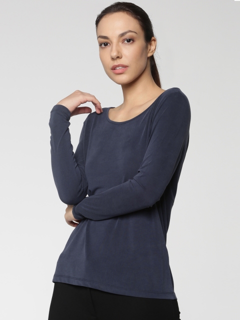 

ONLY Women Navy Blue Solid Round Neck T-shirt