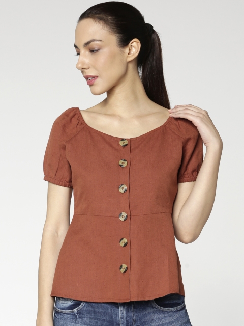 

ONLY Women Rust Brown Solid Shirt Style Top