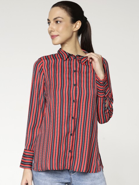 

ONLY Women Red & Navy Blue Regular Fit Striped Casual Shirt