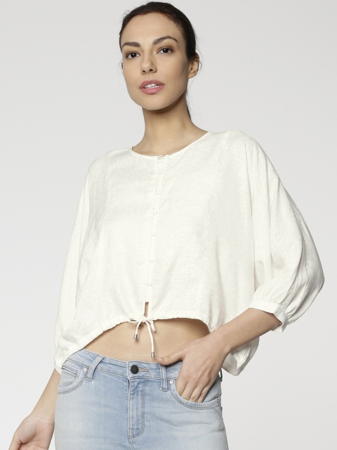 

ONLY Women Off-White Self Design Boxy Top