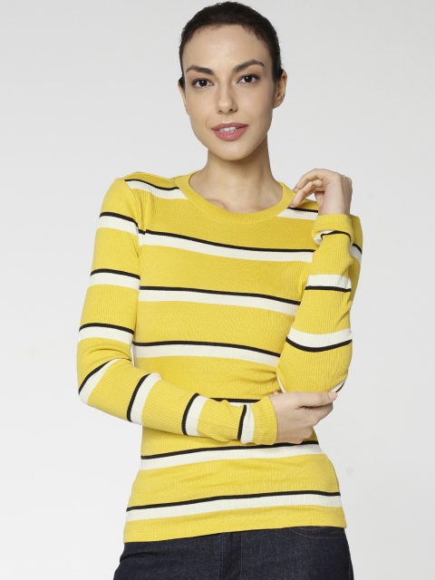 

ONLY Women Yellow & White Striped Top