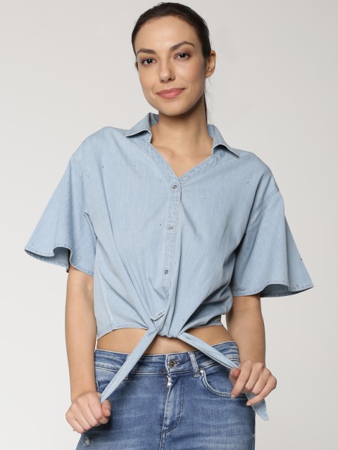 

ONLY Women Blue Regular Fit Solid Casual Shirt