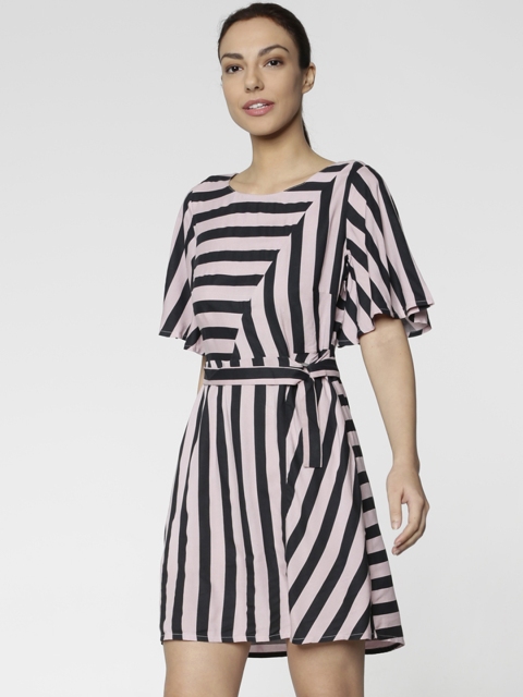

ONLY Women Lavender & Black Striped A-Line Dress