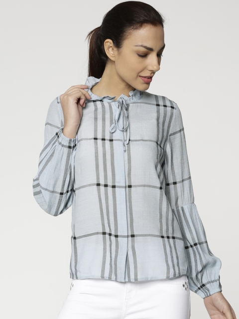 

ONLY Women Blue & Black Checked Shirt Style Top
