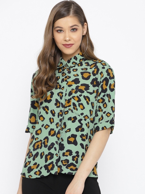 

ONLY Women Green & Black Regular Fit Animal Printed Casual Shirt