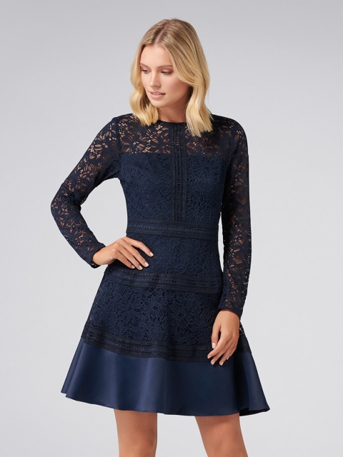 

Forever New Women Navy Blue Lace Fit and Flare Dress