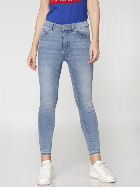 

ONLY Women Blue Skinny Fit Mid-Rise Clean Look Stretchable Cropped Jeans