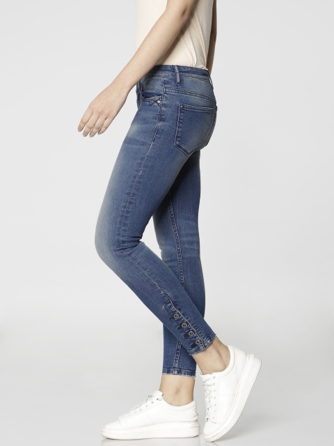 

ONLY Women Blue Cramen Skinny Fit Mid-Rise Clean Look Stretchable Cropped Jeans