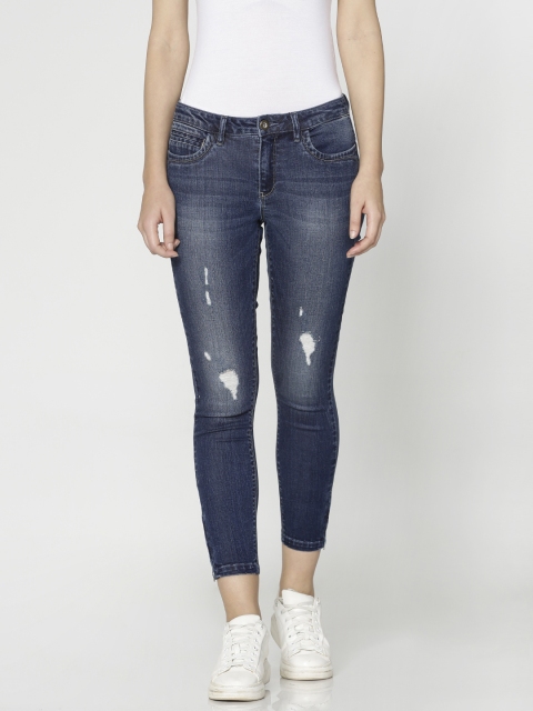 

ONLY Women Blue Kendell Skinny Fit Mid-Rise Mildly Distressed Stretchable Jeans