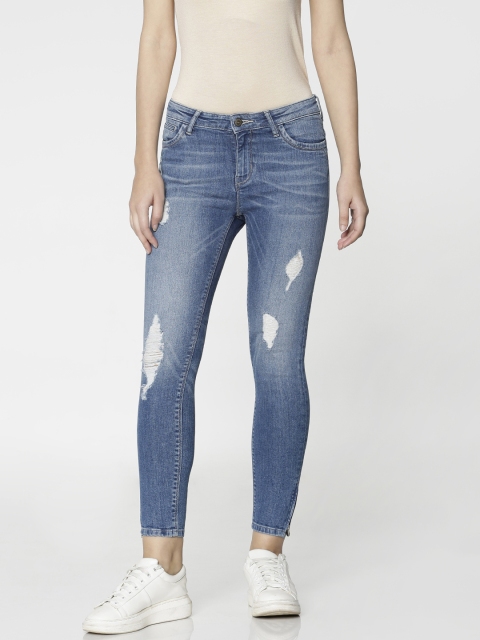 

ONLY Women Blue Skinny Fit Mid-Rise Mildly Distressed Stretchable Jeans