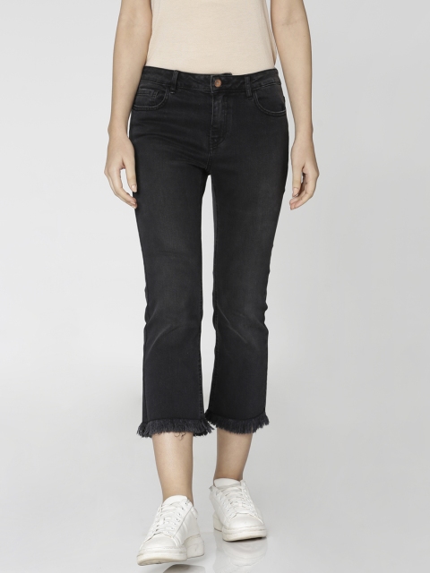 

ONLY Women Black Relaxed Fit Mid-Rise Clean Look Stretchable Cropped Jeans