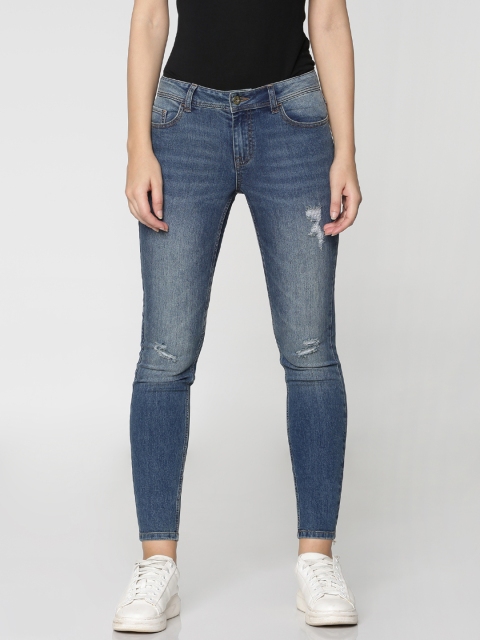 

ONLY Women Blue Skinny Fit Mid-Rise Mildly Distressed Stretchable Jeans