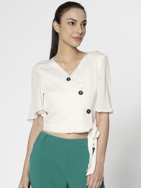 

ONLY Women White Solid Cropped Wrap Top