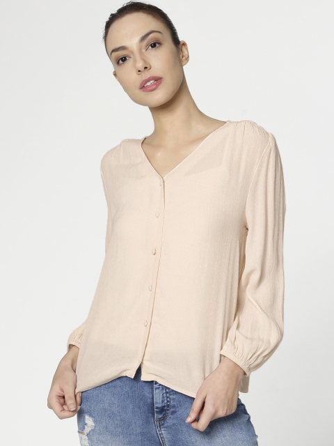 

ONLY Women Cream-Coloured Solid Shirt Style Top