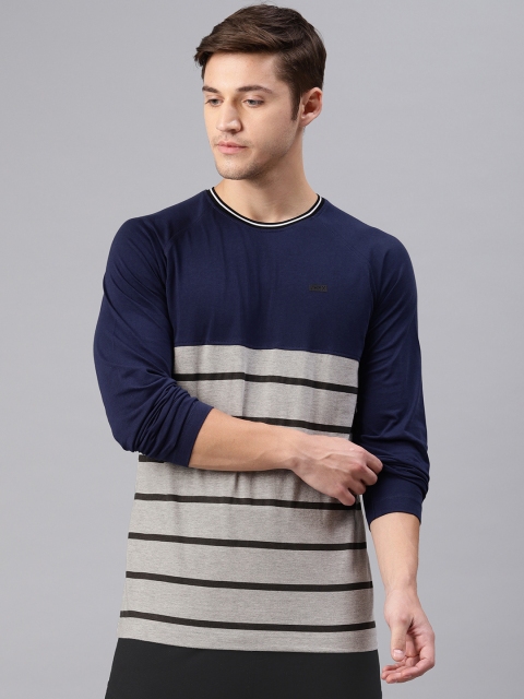 

HRX by Hrithik Roshan Men Navy Blue & Black Striped Round Neck T-shirt