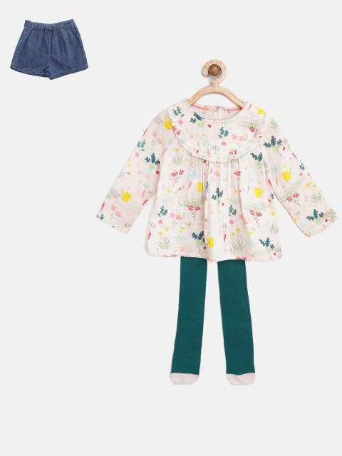 

Marks & Spencer Girls Pink & Green Printed Top with Shorts & Stockings