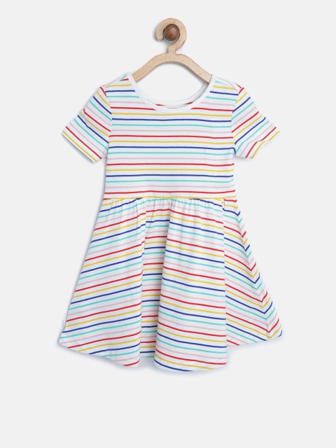

Marks & Spencer Girls Multicoloured Striped Fit & Flare Dress, White