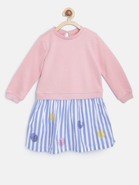 

Marks & Spencer Girls Pink Solid A-Line Dress with Striped Detail
