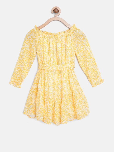 

Marks & Spencer Girls Yellow & White Printed A-Line Dress