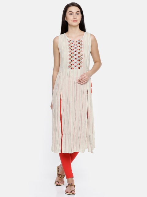 

Colour Me by Melange Women Off-White Striped Kurtas