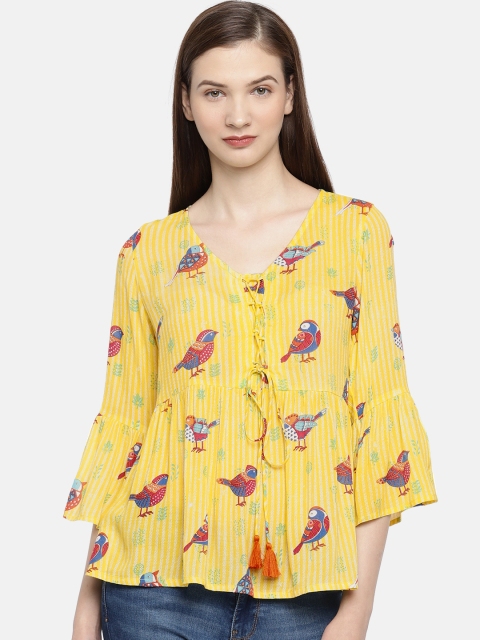 

Colour Me by Melange Women Yellow Printed A-Line Top