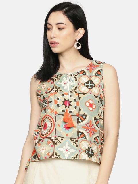 

Colour Me by Melange Women Beige Printed High-Low Top