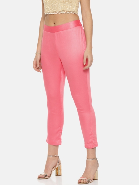 

Melange by Lifestyle Women Pink Regular Fit Solid Cropped Cigarette Trousers