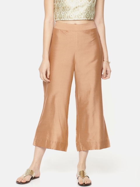 

Melange by Lifestyle Women Gold-Toned Solid Straight Cropped Palazzos
