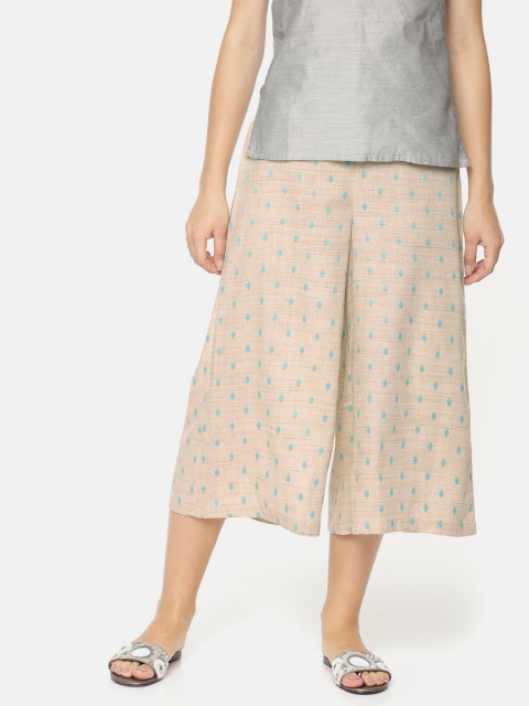 

Colour Me by Melange Women Beige & Blue Flared Self Design Culottes