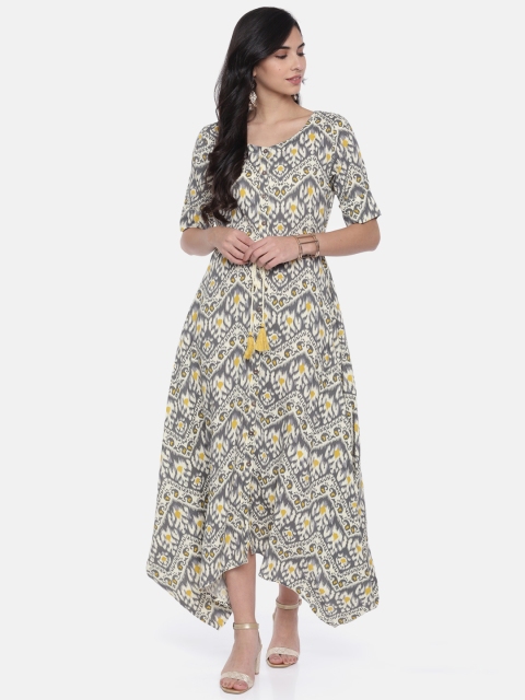 

Colour Me by Melange Women Coffee Brown & Grey Printed A-Line Midi Dress