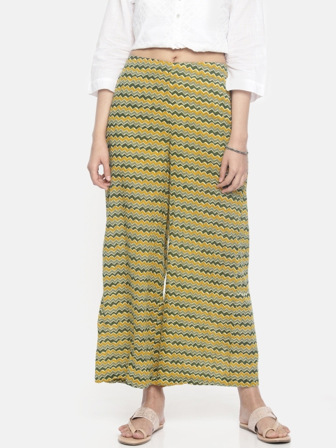 

Melange by Lifestyle Women Mustard & Green Printed Wide Leg Palazzos