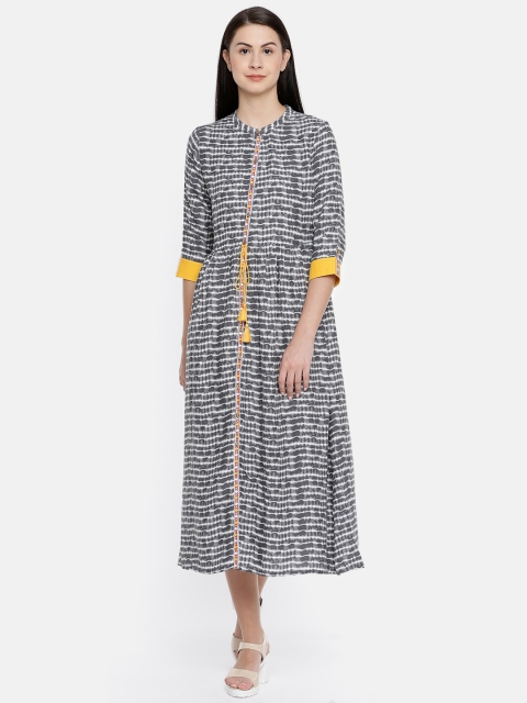 

Colour Me by Melange Women Grey Striped Maxi Dress