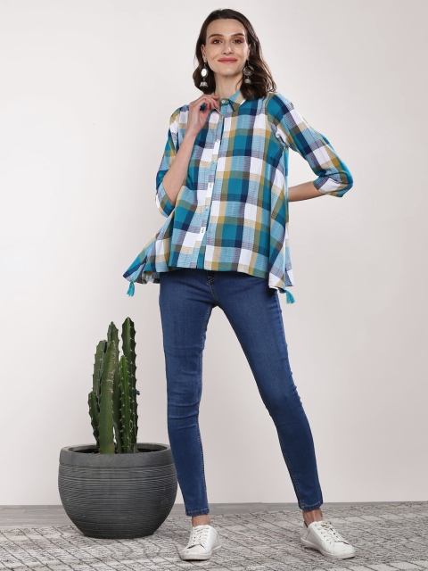 

Sangria Women Blue Regular Fit Checked Casual Shirt