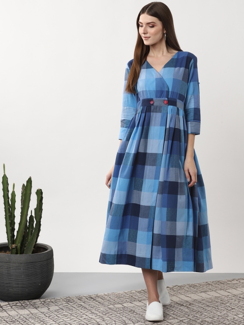 

Sangria Women Blue Checked Wrap Dress
