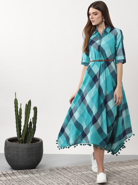 

Sangria Women Blue Checked Fusion Maxi Dress