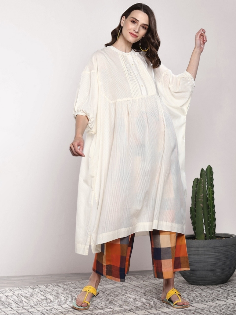 

Sangria Women Off-White & Orange Striped Oversized Kurta with Palazzos