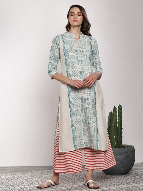 

Sangria Women Beige & Red Printed Kurta with Palazzos