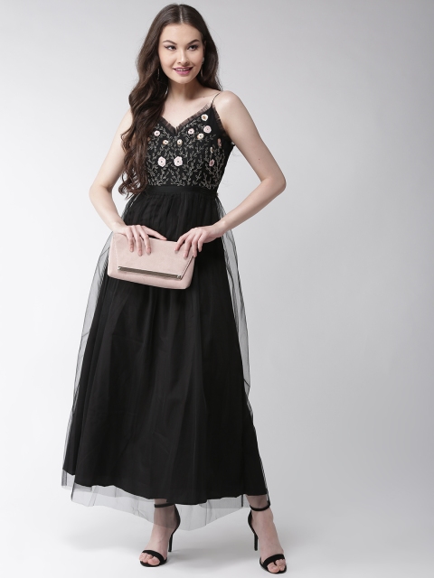 

MISH Women Black Embellished Net Maxi Dress