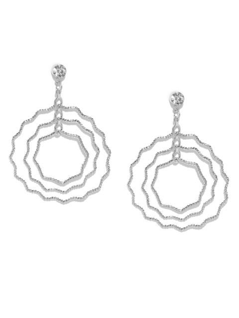 

ToniQ Silver-Toned Contemporary Swirl Drop Earrings
